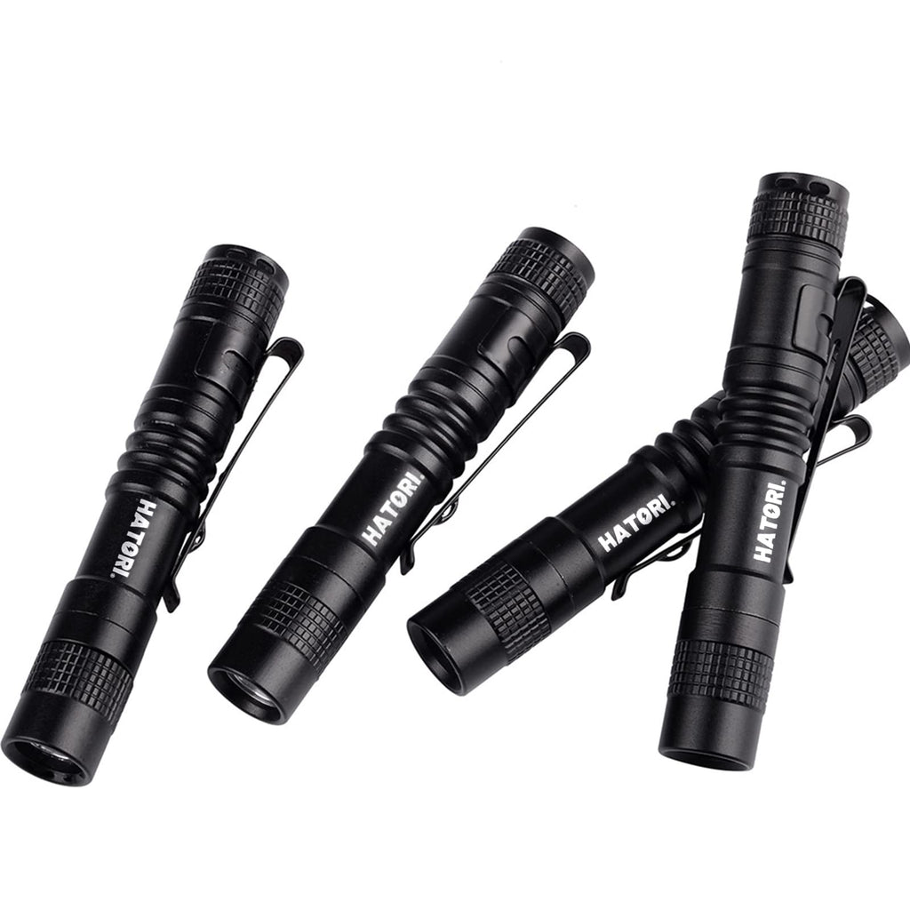 HATORI LED Mini Flashlight – 4 Pack, 150-Lumen Pocket Pen Light (3.55 in) for Camping, Outdoor, Emergency