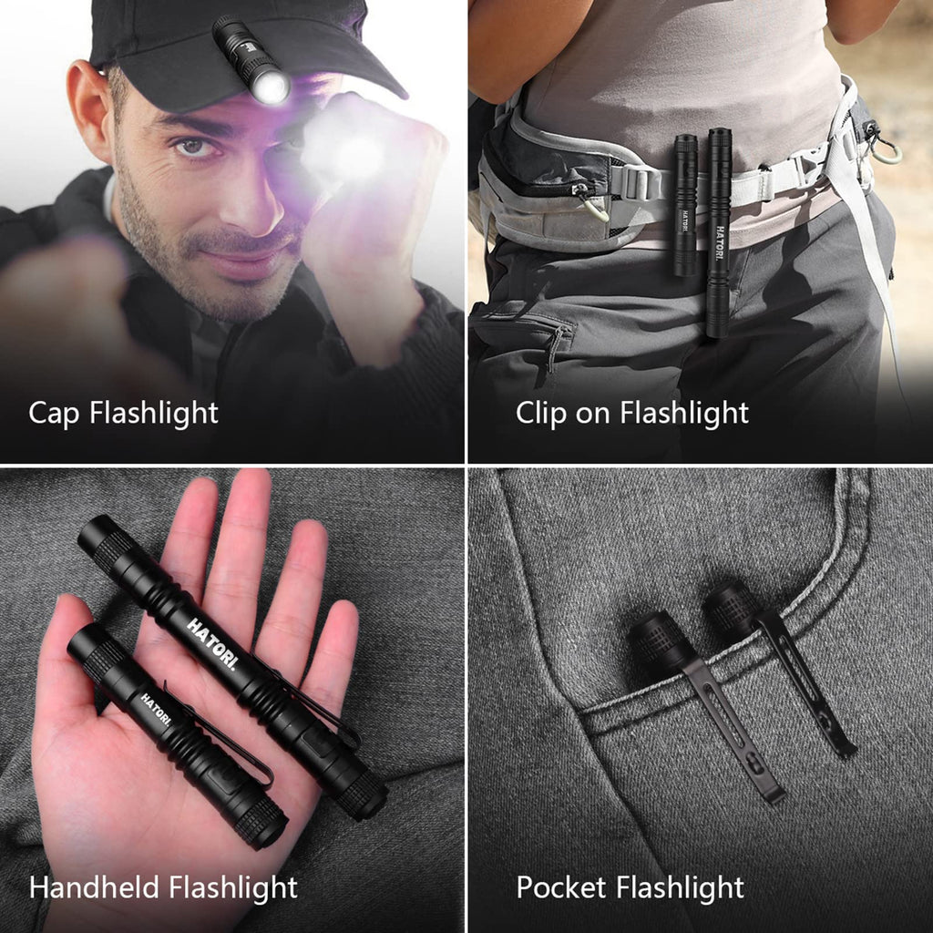 HATORI LED Mini Flashlight – 4 Pack, 150-Lumen Pocket Pen Light (3.55 in) for Camping, Outdoor, Emergency