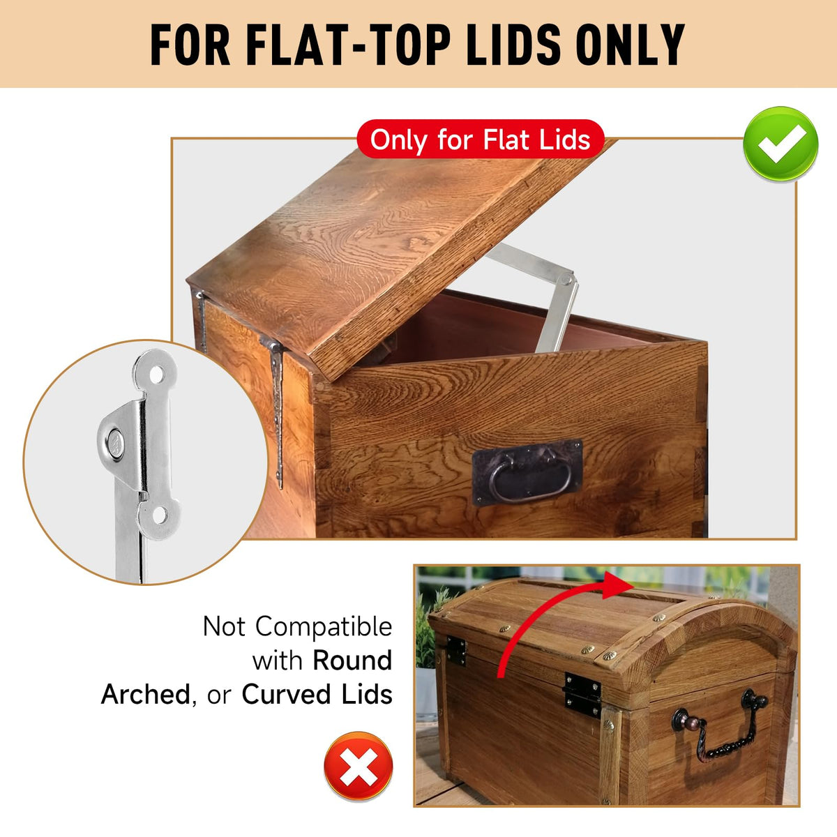 HBL' 2 Pack Soft-Close Lid Hinges for Toy Boxes, Cedar Chests & Benches