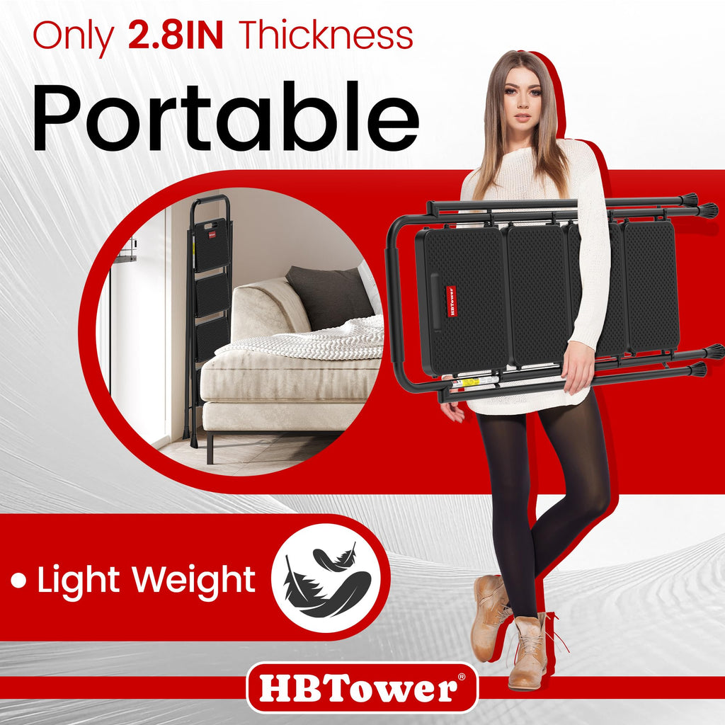 HBTower 4-Step Folding Ladder – Lightweight, Anti-Slip Step Stool for Home