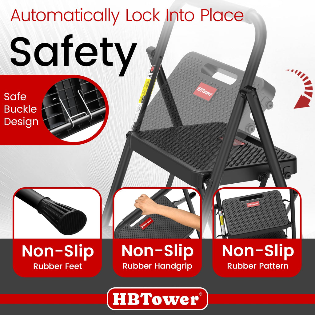 HBTower 4-Step Folding Ladder – Lightweight, Anti-Slip Step Stool for Home