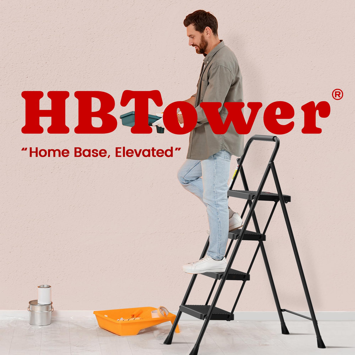 HBTower 4-Step Folding Ladder – Lightweight, Anti-Slip Step Stool for Home
