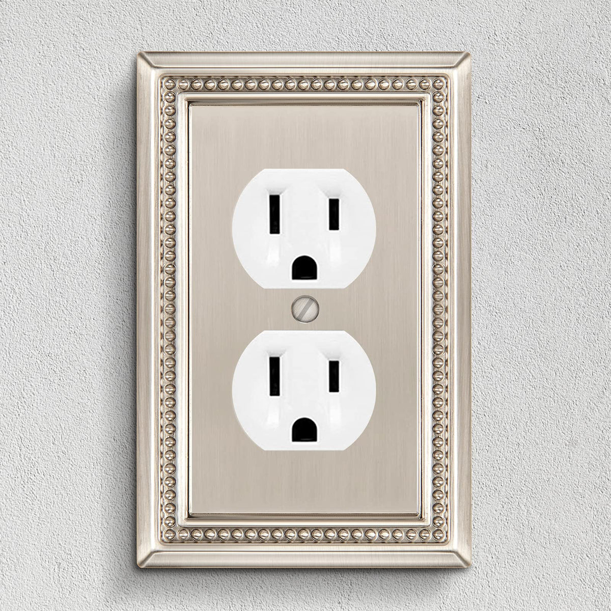 Henne Bery Sunken Pearls Heavy Duty Decorative Wall Plate – Satin Nickel (Single Duplex, 3 Pack)