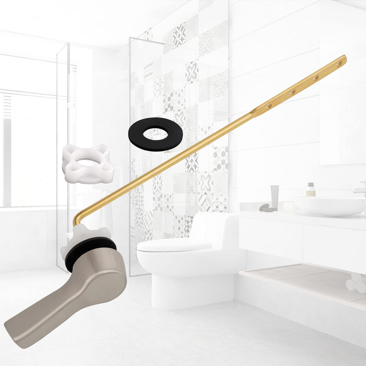 Hibbent Universal Front Mount Toilet Handle Replacement Kit — Brushed Nickel Finish