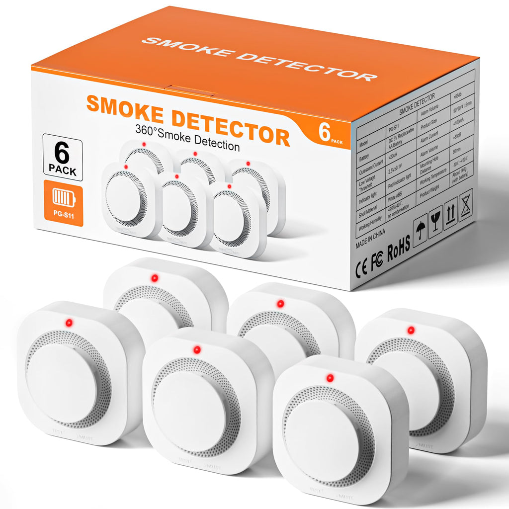 Hilmon 6-Pack Battery-Operated Photoelectric Smoke Alarm with Test Button