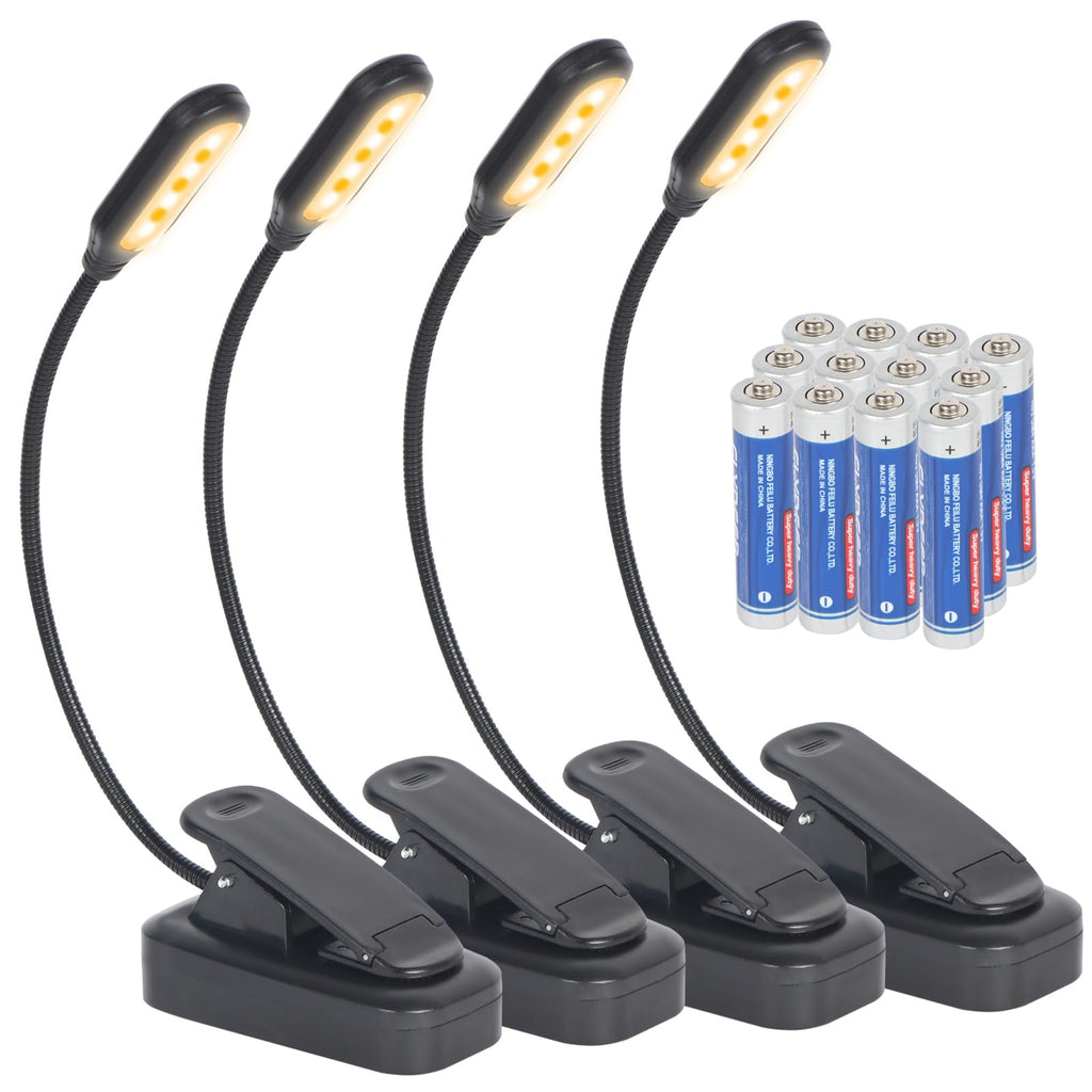 Hilngav 4-Pack Clip-On Reading Light – 3-Color Temperature, 6 LED Book Lamp