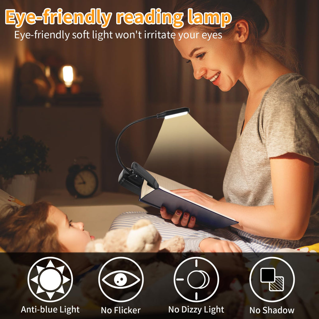 Hilngav 4-Pack Clip-On Reading Light – 3-Color Temperature, 6 LED Book Lamp