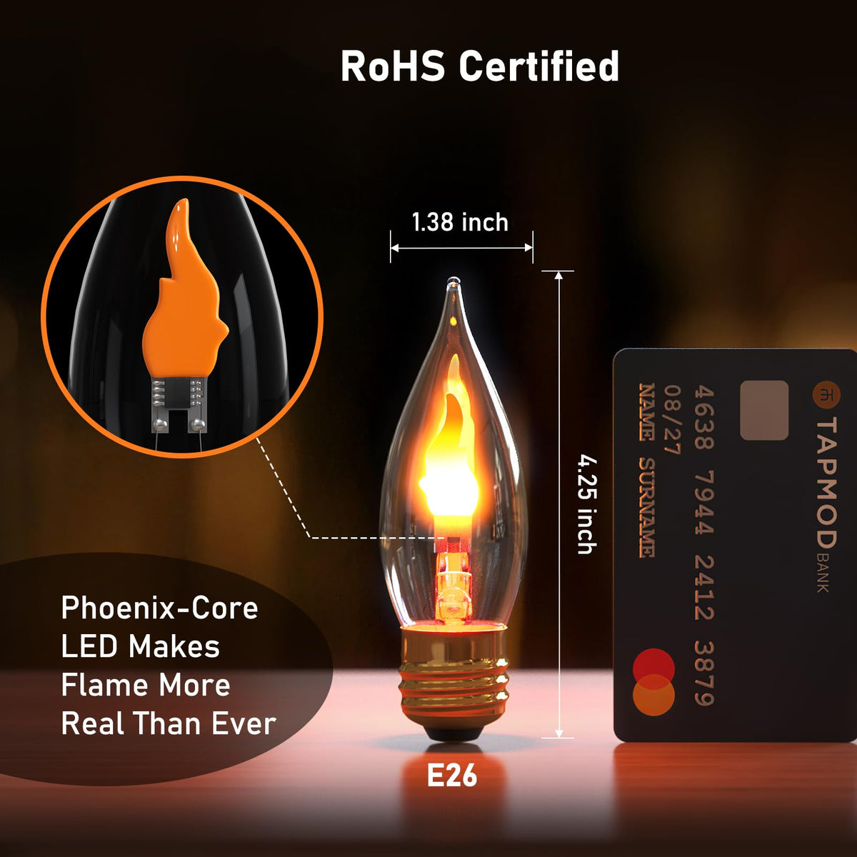 Hompavo Flickering Flame Light Bulbs with Realistic Fire Effect – E26 3W Glass LED, 2 Pack for Indoor Outdoor Decor