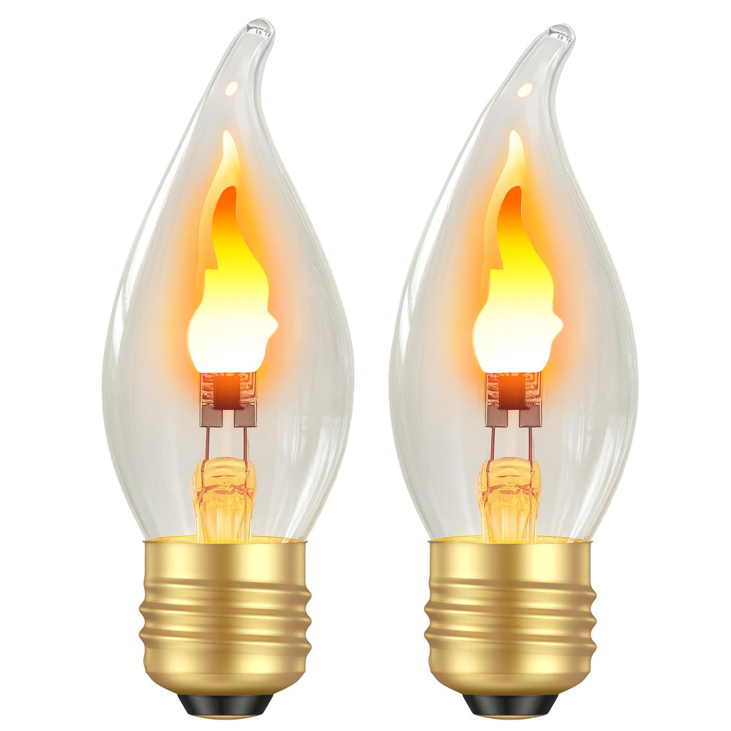 Hompavo Flickering Flame Light Bulbs with Realistic Fire Effect – E26 3W Glass LED, 2 Pack for Indoor Outdoor Decor