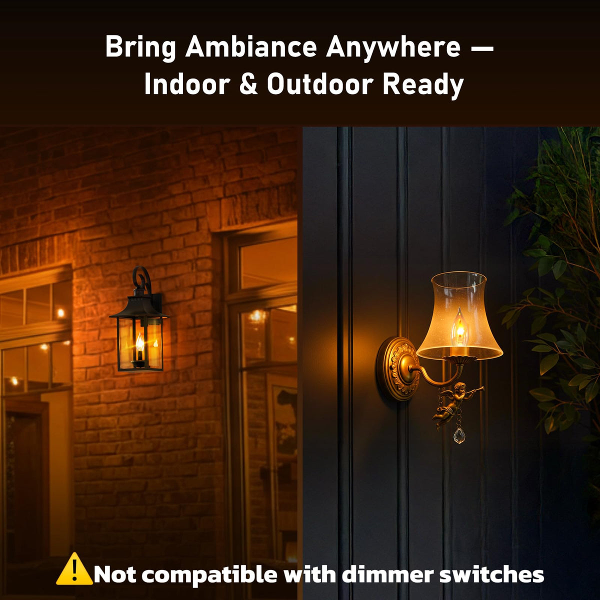 Hompavo Flickering Flame Light Bulbs with Realistic Fire Effect – E26 3W Glass LED, 2 Pack for Indoor Outdoor Decor