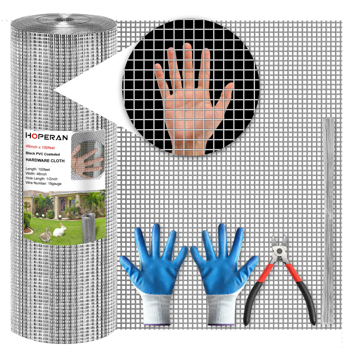 HOPERAN Hardware Cloth 4 ft x 100 ft – 19 Gauge, Galvanized After Welding, 1/2 in Mesh for Garden & Poultry