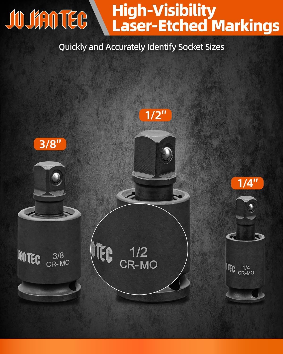 JU JIAN TEC Impact Universal Joint-Socket Swivel Set - 3-Piece (1/4, 3/8, 1/2 in Drive)