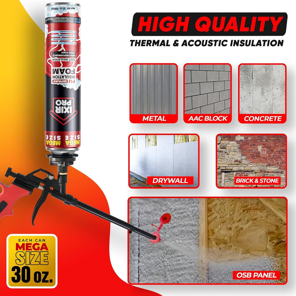 ixirpro Mega Size Spray Foam Kit – 18 x 30oz, 414 Board Feet, High-Density Closed-Cell Insulation