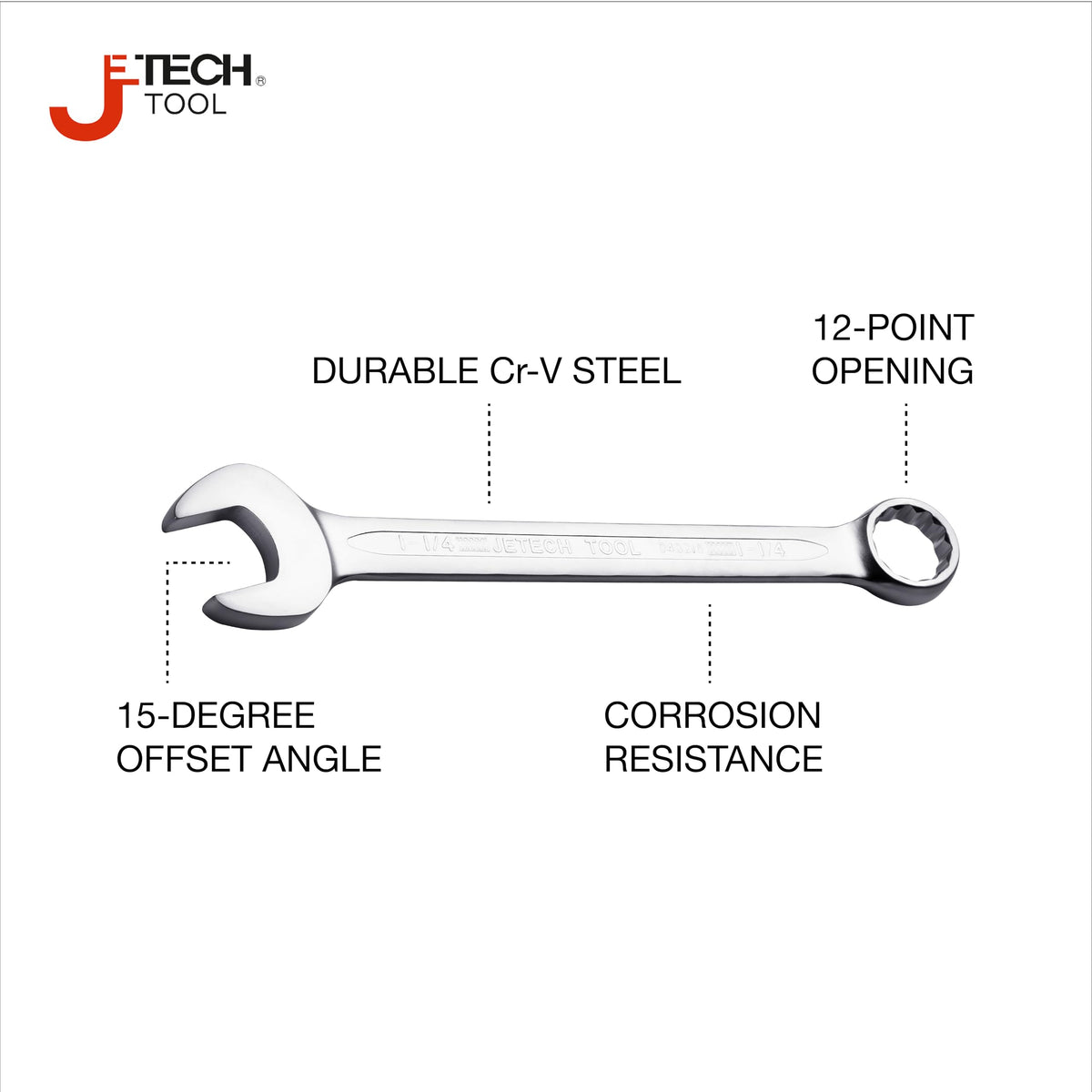 Jetech 1-1/4-Inch SAE 12-Point Combination Wrench | Chrome Vanadium, 15-Degree Offset