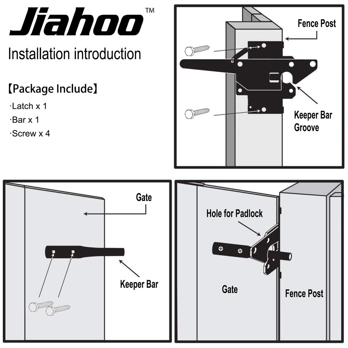 JIAHOO Post Mount Gate Latch – Heavy-Duty Self-Latching Gate Hardware for Wood/Vinyl Fences