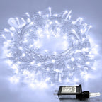 JMEXSUSS 33ft 100-LED White Christmas Lights – 8-Mode Clear Wire Indoor/Outdoor