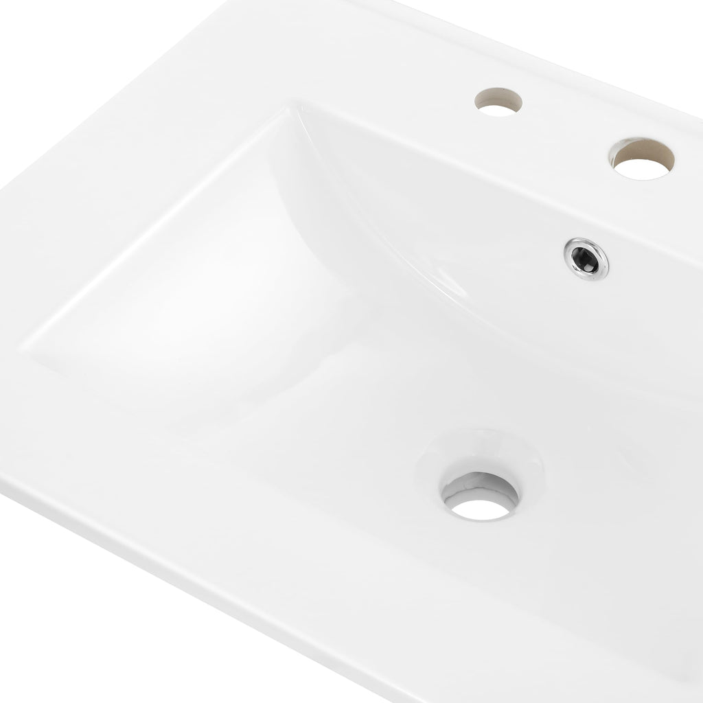 JONATHAN Y SNK1001A – 24"W x 18.25"D Ceramic Sink Vanity Top, White (3-Hole)