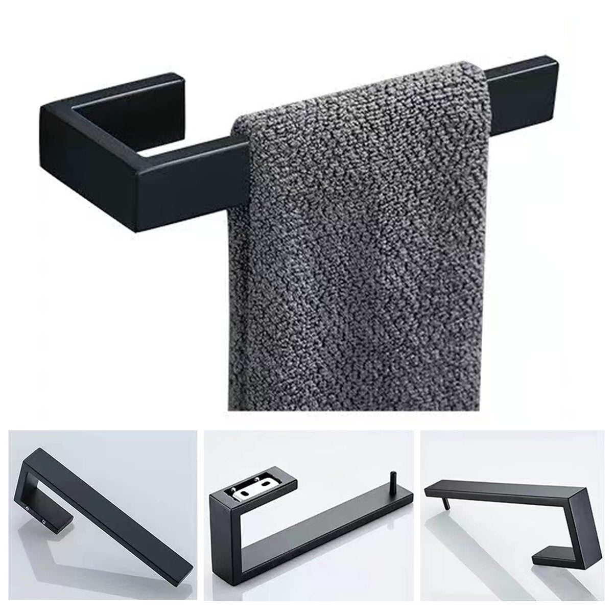 JOPOFI Hand Towel Holder 8" Rectangular Matte Black – SUS304 Stainless Steel Wall Mount