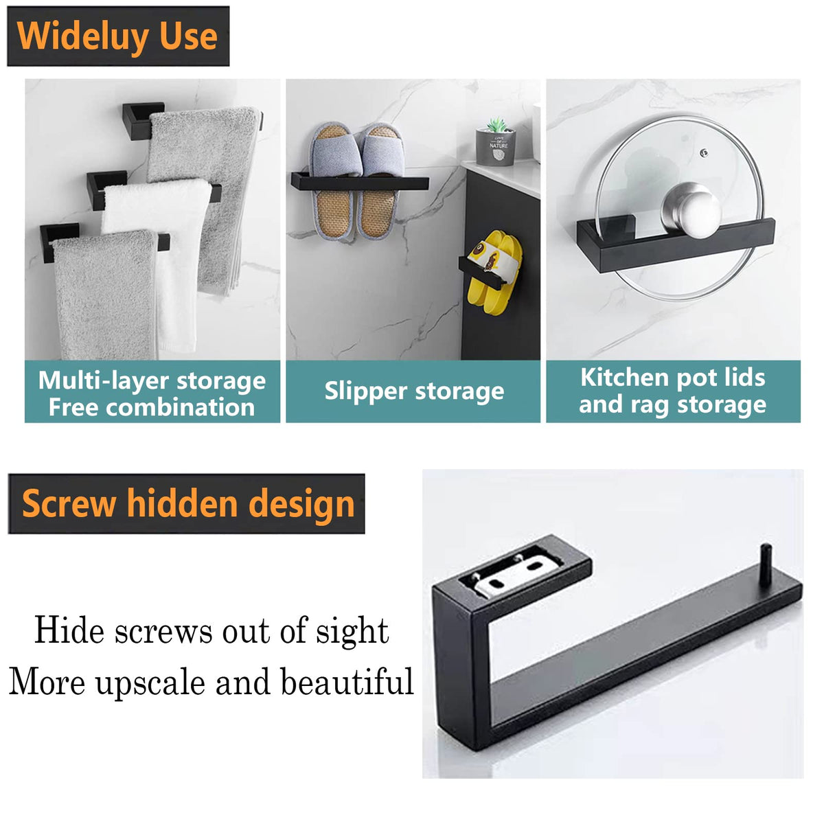 JOPOFI Hand Towel Holder 8" Rectangular Matte Black – SUS304 Stainless Steel Wall Mount