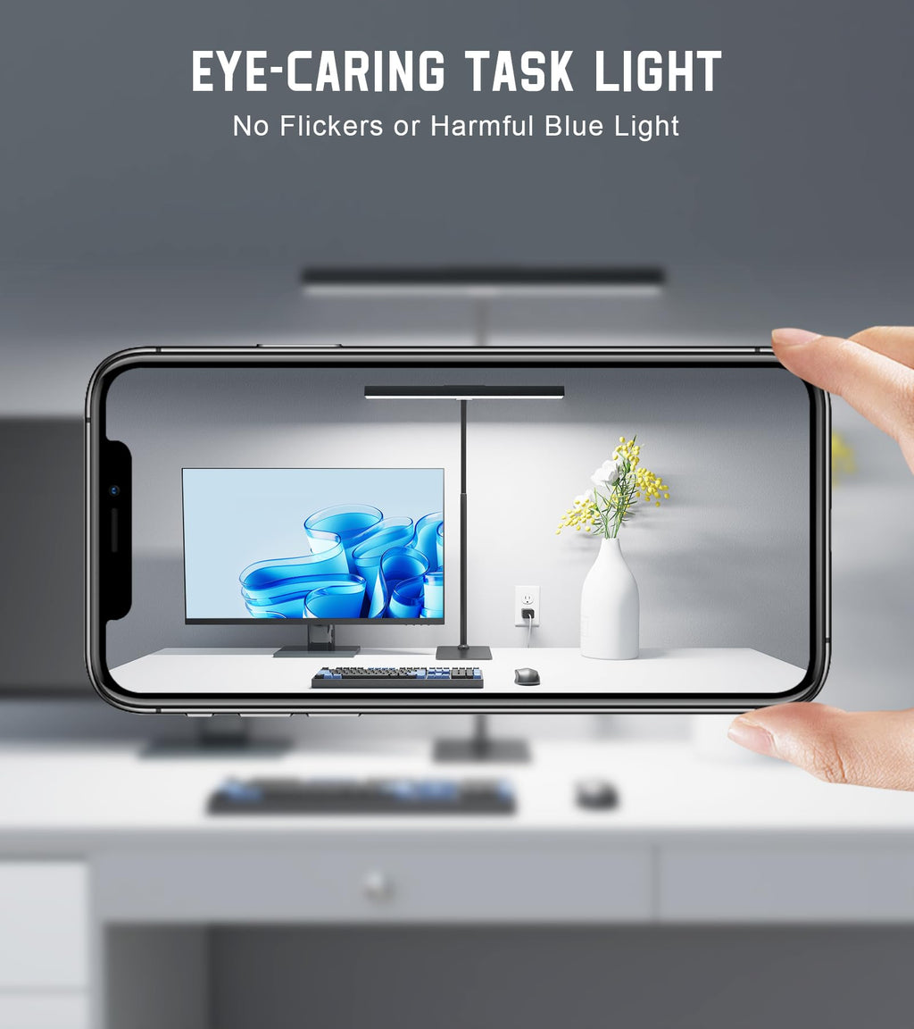 Kaulsoue Desk Lamp – Adjustable Gooseneck, 5 Dimmable Brightness & 5 Color Temps, Eye-Caring LED for Home Office