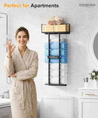 KIMBORA Wall Mounted Towel Rack with Top Shelf – 36-inch Bathroom Organizer in Black