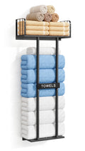 KIMBORA Wall Mounted Towel Rack with Top Shelf – 36-inch Bathroom Organizer in Black