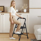KINGRACK 2 Step Ladder – Folding Handrail Stool, 500 lbs Capacity, Anti-Slip Pedals