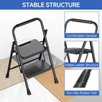 KINGRACK 2 Step Ladder – Folding Handrail Stool, 500 lbs Capacity, Anti-Slip Pedals