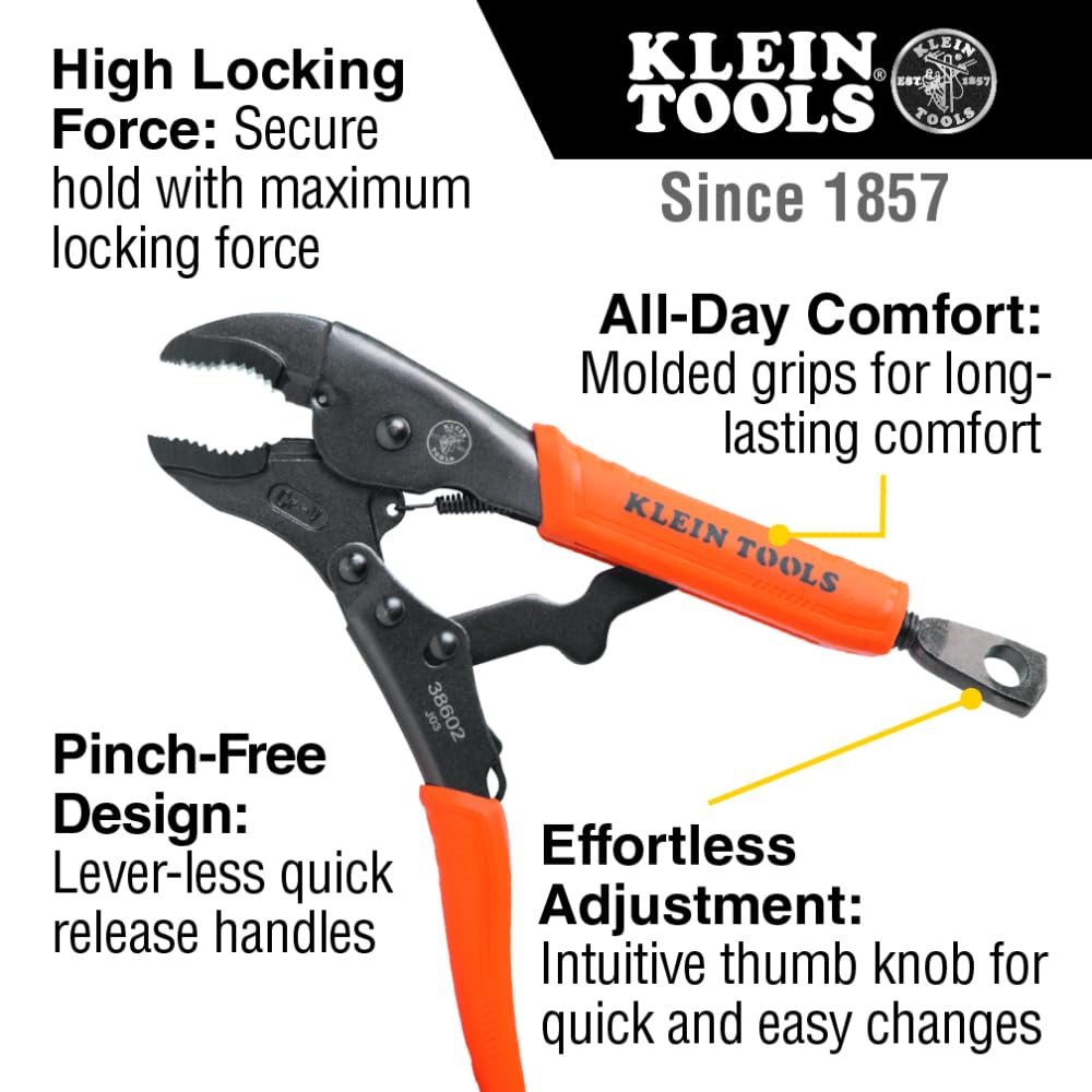 Klein Tools 38660 Locking Pliers Set — 7-Inch & 10-Inch Curved Jaw, Quick Release, High Torque