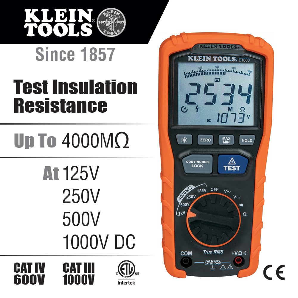 Klein Tools ET600 Multimeter & Megohmmeter — Insulation Test up to 4000 MΩ, 1000 V