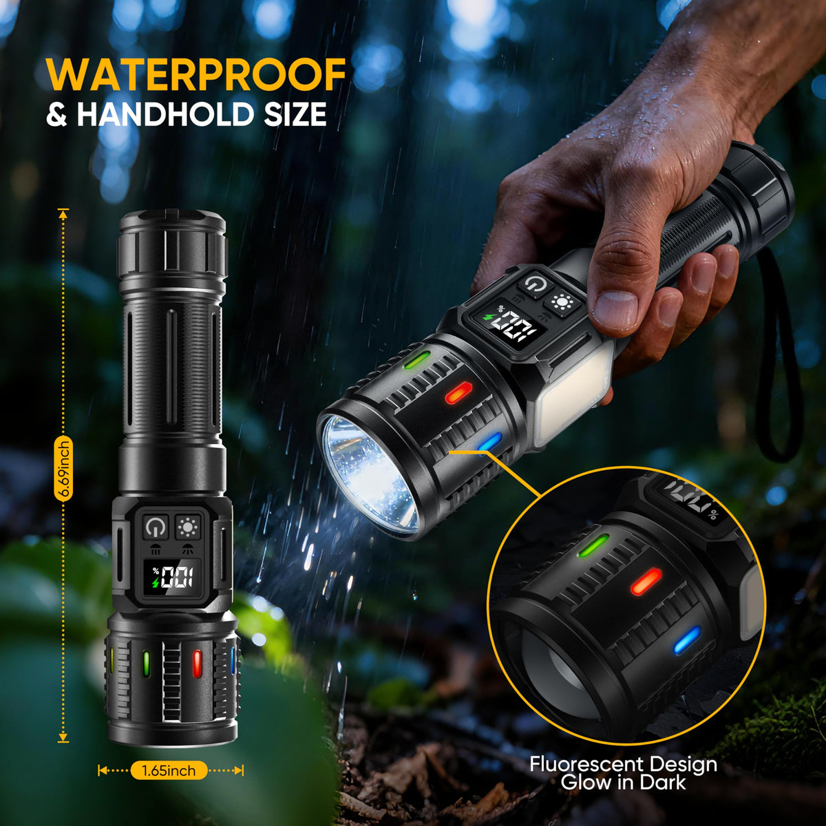 Lesusnicy Rechargeable Flashlight — 100,000 Lumens, Dual Light Source, USB-C LCD Display