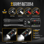 Lesusnicy Rechargeable Flashlight — 100,000 Lumens, Dual Light Source, USB-C LCD Display