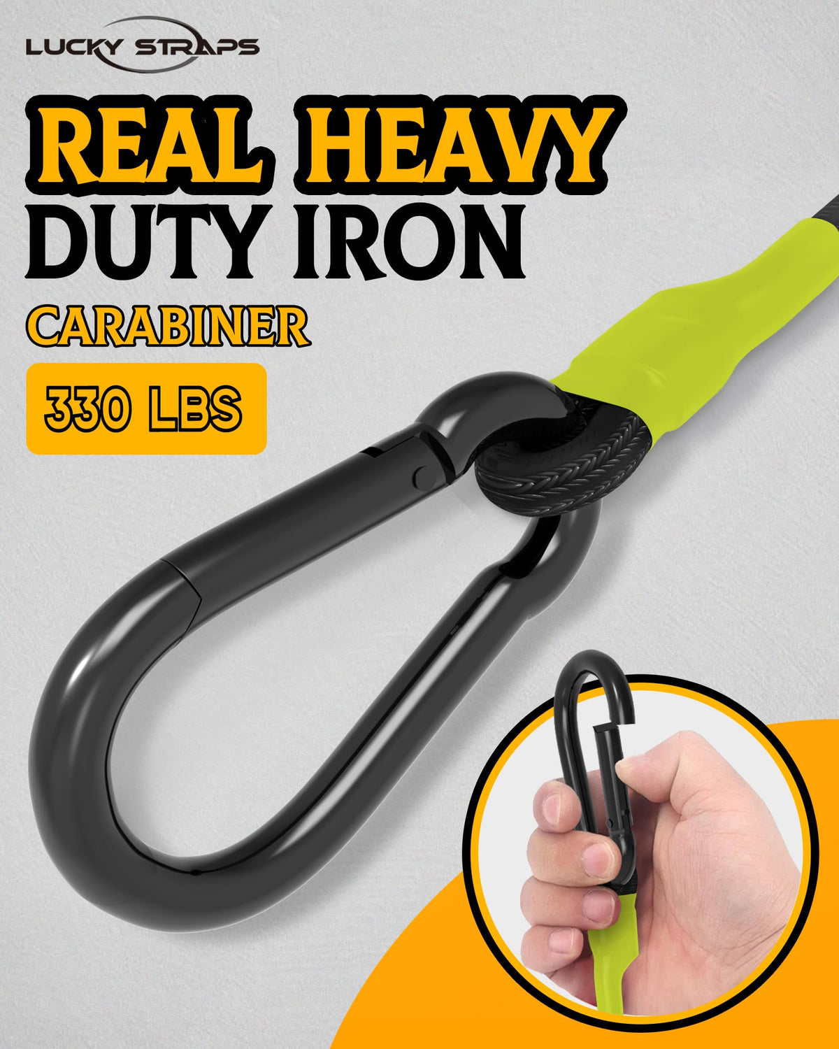 LuckyStraps 8-Pack 24in Heavy Duty Carabiner Bungee Cords — 190 Lbs Break Strength