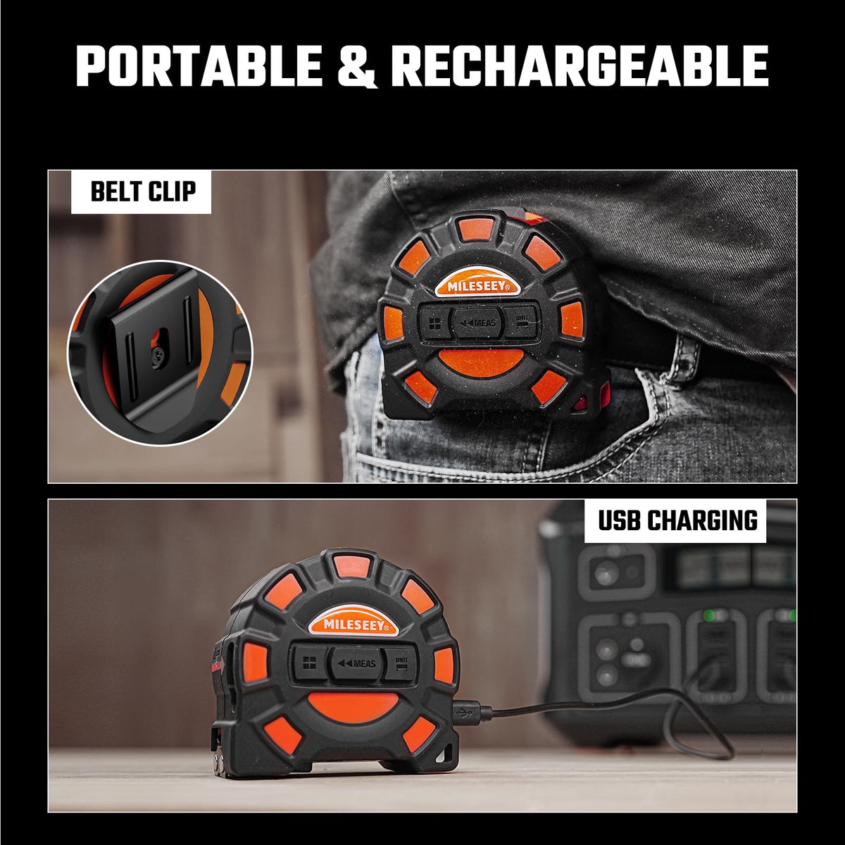 MiLESEEY 2-in-1 Laser Measuring Tape: 16 Ft Tape + 131 Ft Laser, USB-C, Backlit Display, 20-Group Memory