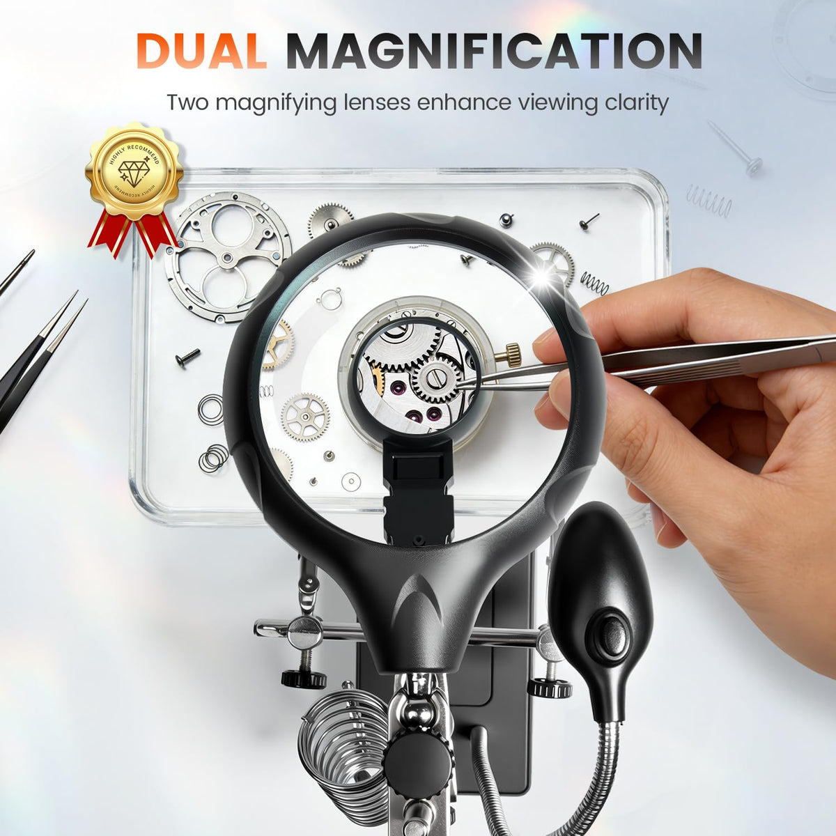 mlogiroa Desktop LED Magnifier Station — 2.5X to 10X with Adjustable Helping Hands