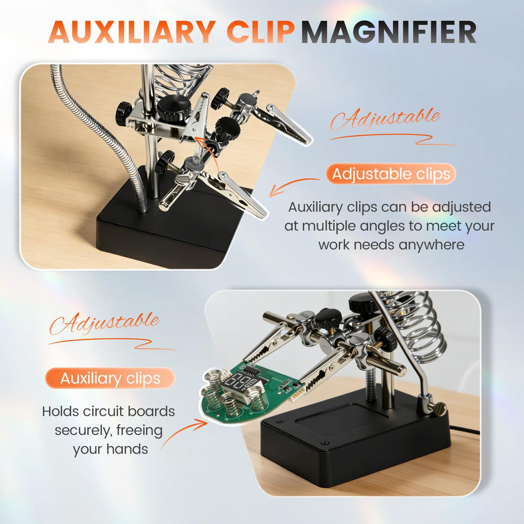 mlogiroa Desktop LED Magnifier Station — 2.5X to 10X with Adjustable Helping Hands