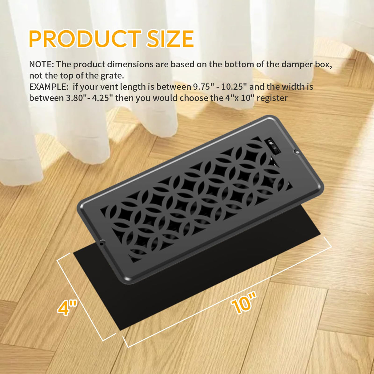 MMFSF 2 Pack Floor Vent Covers - Adjustable Decorative Floor Register 4x10, Heavy-Duty Steel, Rust-Proof Black
