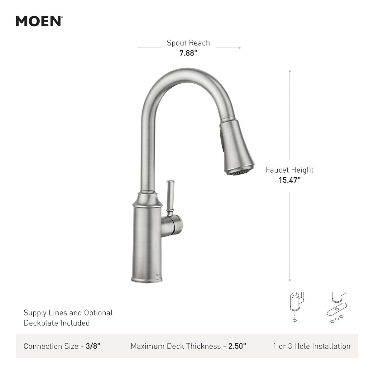 Moen Conneaut One-Handle Pulldown Kitchen Faucet with Reflex Docking and Power Clean - Spot Resist Stainless 87801SRS