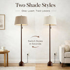 MOFFE 65-Inch Mid-Century Floor Lamp with Dual Shades | Teardrop Base, Solid Oak Wood