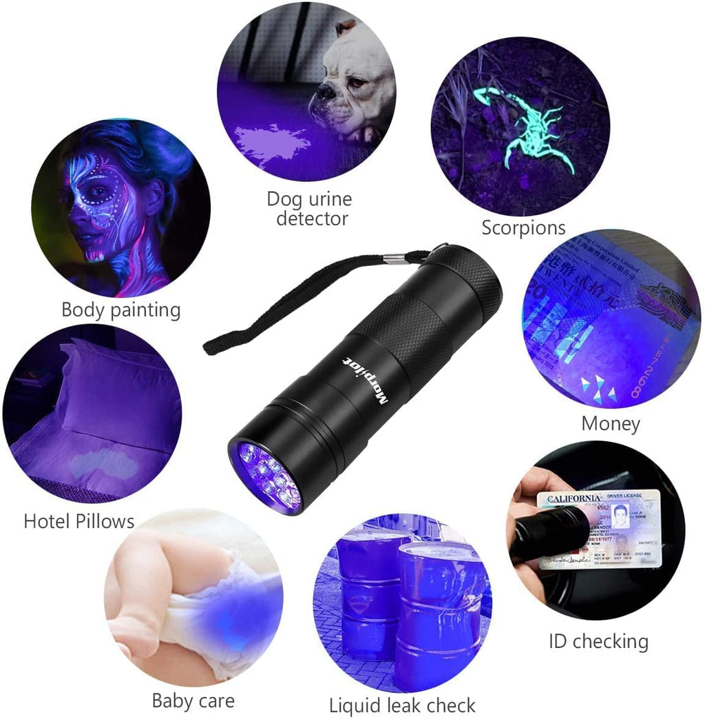 Morpilot 395nm UV Black Light Flashlight — 4-Pack with 12 LEDs for Pet Urine & Stain Detection