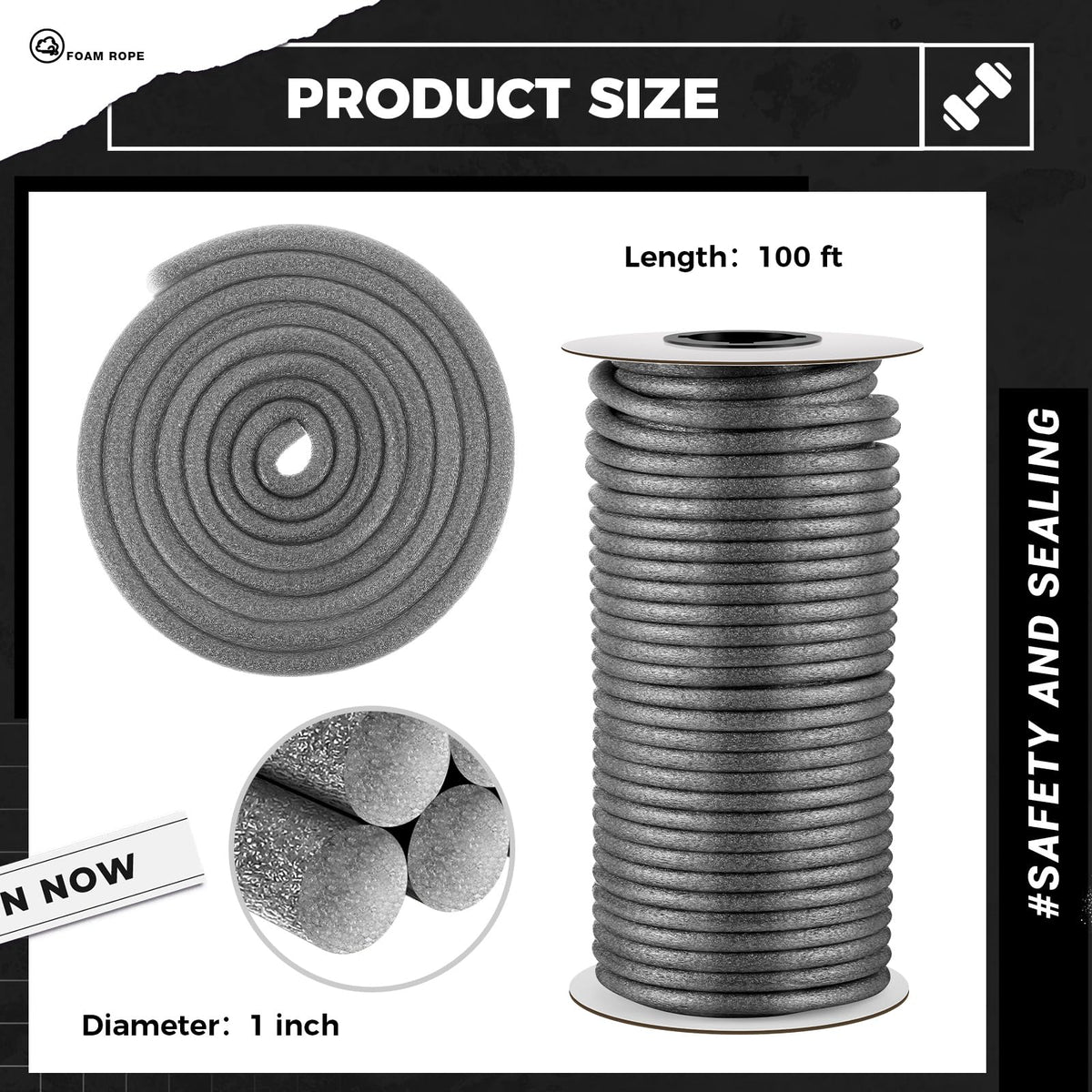 MotiMind 1in x 100ft Foam Backer Rod for Gaps & Joints – Flexible, Non-Absorbent