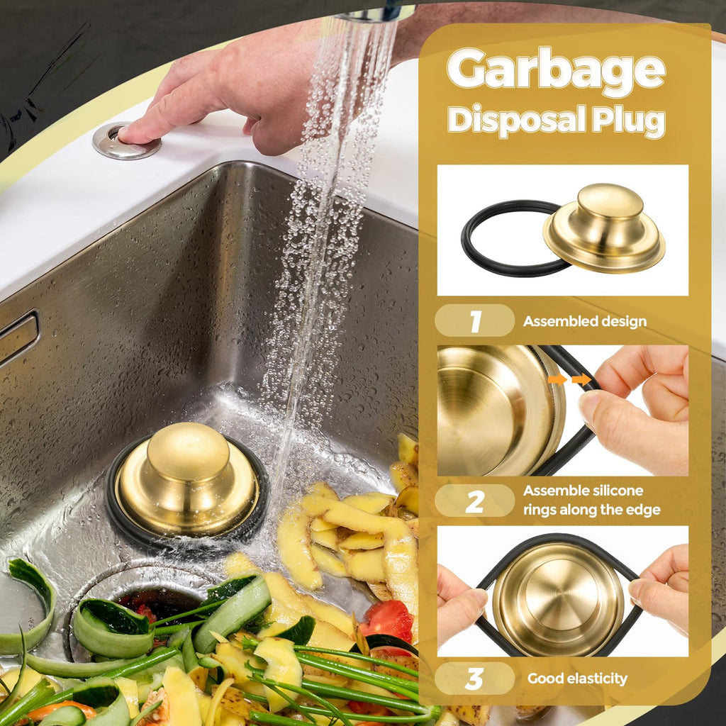Mudder 3 Pcs Kitchen Sink Strainer Set – Brushed Gold Stainless Steel, Universal Fit