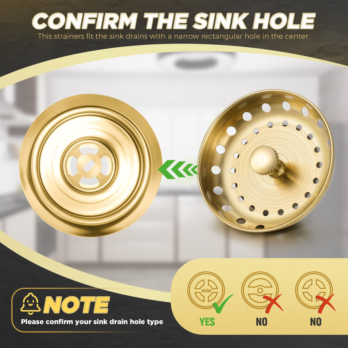 Mudder 3 Pcs Kitchen Sink Strainer Set – Brushed Gold Stainless Steel, Universal Fit