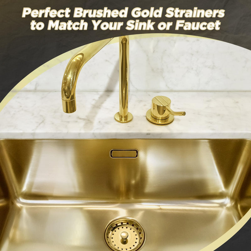 Mudder 3 Pcs Kitchen Sink Strainer Set – Brushed Gold Stainless Steel, Universal Fit
