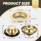 Mudder 3 Pcs Kitchen Sink Strainer Set – Brushed Gold Stainless Steel, Universal Fit