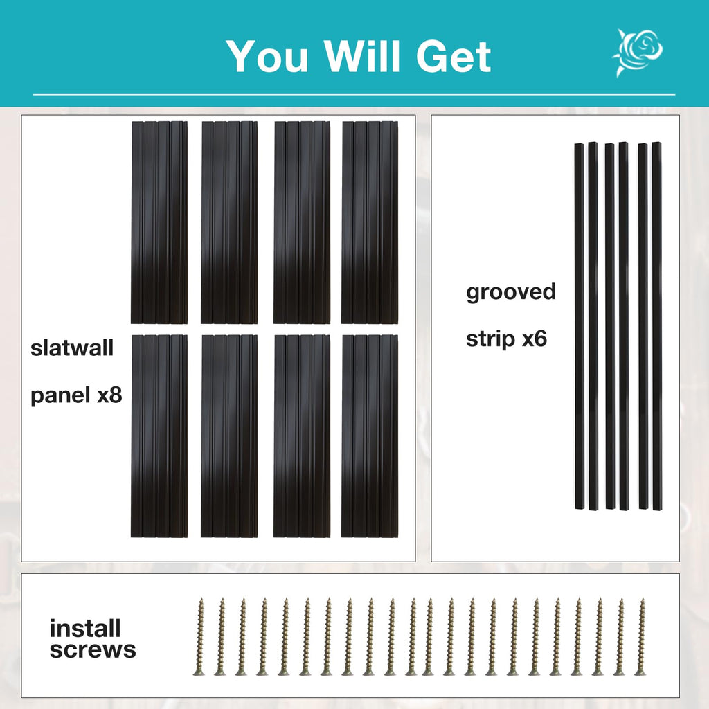 NeatiEase Slatwall Panel Wall Storage System – 4x8ft Heavy-Duty PVC Garage Organizer (Black)