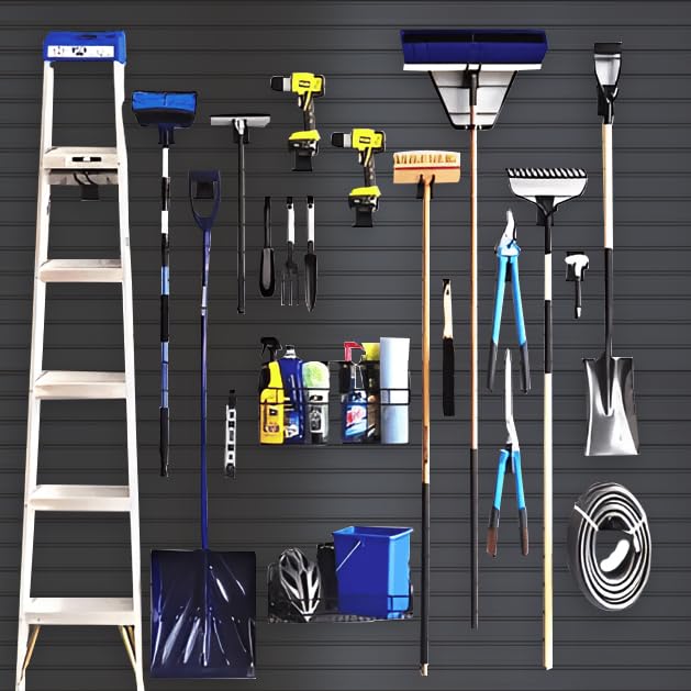 NeatiEase Slatwall Panel Wall Storage System – 4x8ft Heavy-Duty PVC Garage Organizer (Black)