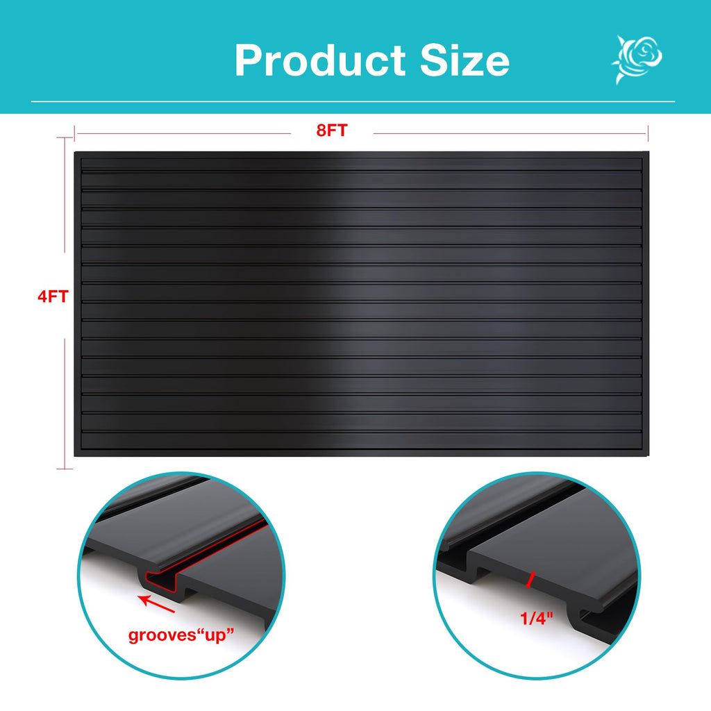 NeatiEase Slatwall Panel Wall Storage System – 4x8ft Heavy-Duty PVC Garage Organizer (Black)