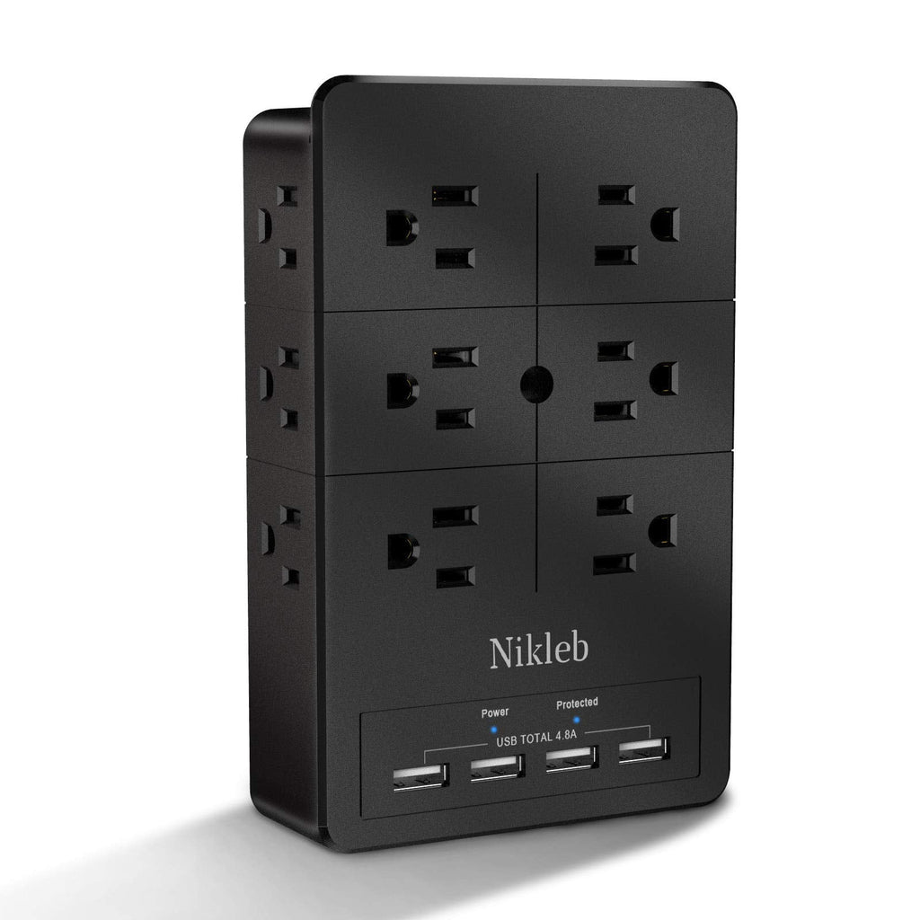Nikleb Surge Protector Wall Charger – 12 Outlets + 4 USB Ports, Wall Mount Power Strip