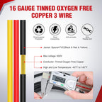 Nilight 30ft 16AWG 3-Conductor Wire – Oxygen-Free Copper, 600V DC